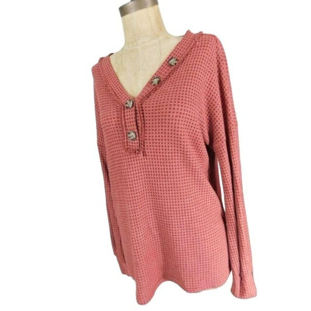 Hailey & Co. Size S Small Waffle Knit Long Sleeve Knit Casual Top - Picture 2 of 2